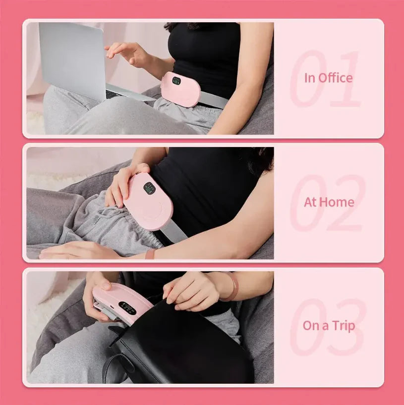 Period Cramp Relief Belt | Portable Electric Menstrual Heating Pad for Women & Girls | Heated Belly Belt with 4 Heat Levels & 3 Massage Modes | Warm Compress Pain Relief Massager for Cramps & Discomfort - Led Solar