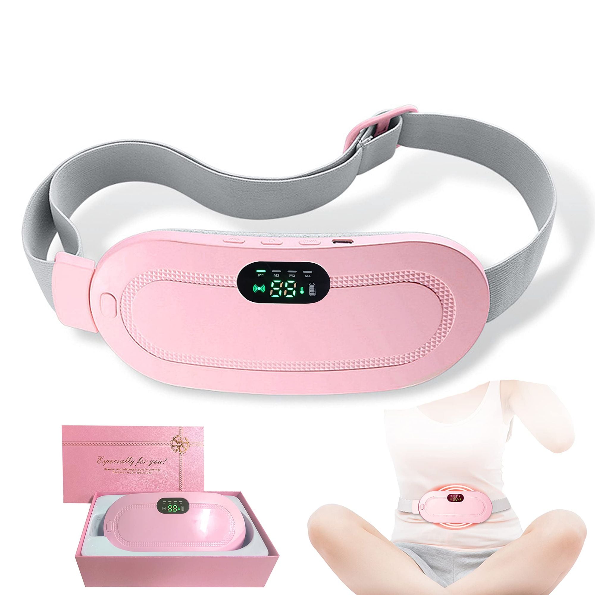 Period Cramp Relief Belt | Portable Electric Menstrual Heating Pad for Women & Girls | Heated Belly Belt with 4 Heat Levels & 3 Massage Modes | Warm Compress Pain Relief Massager for Cramps & Discomfort - Led Solar